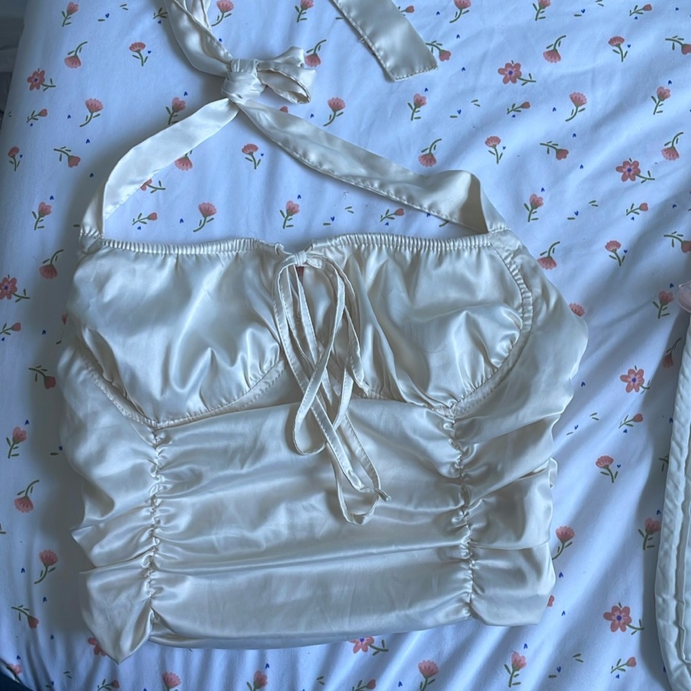 Cream Satin Halter Top